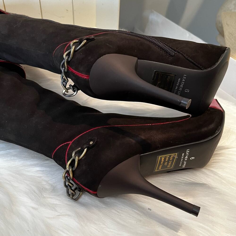 NEW NYLA Suede Leopard Hair Calf Ryba Classic High Heel Knee Boots Chocolate… - Picture 15 of 16